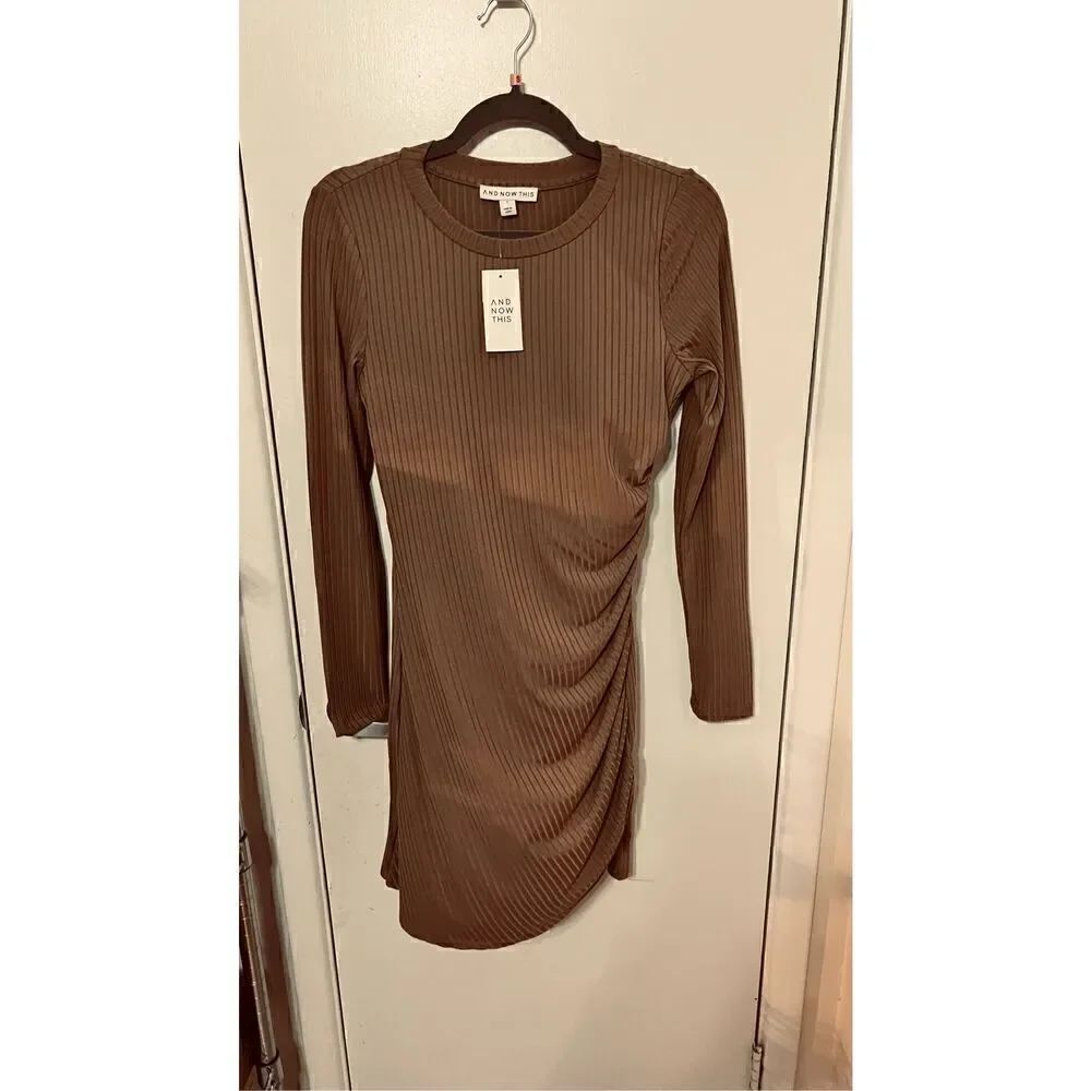 And Now This Brown Side Ruched Dress WOmens SZ S New